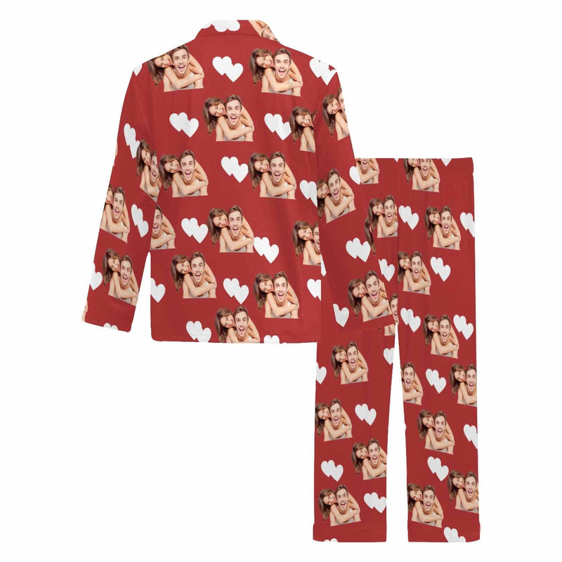 FacePajamas Custom Face Couple Pajamas Personalized Photo Man Custom Image Couple Matching V-Neck Long Sleeves Pajama Set