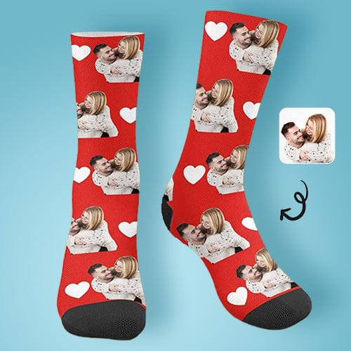 FacePajamas Sublimated Crew Socks Custom Face Couple Socks Love Heart Sublimated Crew Socks Personalized Picture Socks Unisex Gift for Men Women