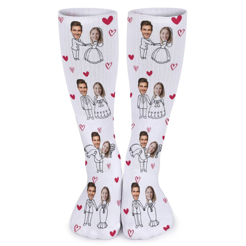 FacePajamas Sublimated Crew Socks-2WH-SDS Custom Face Couple Sublimated Crew Socks Heart Wedding Socks Personalized Funny Photo Socks Gift