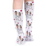 FacePajamas Sublimated Crew Socks-2WH-SDS Custom Face Couple Sublimated Crew Socks Heart Wedding Socks Personalized Funny Photo Socks Gift