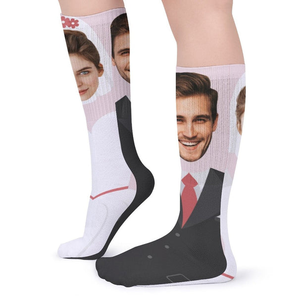 FacePajamas Sublimated Crew Socks-2WH-SDS Custom Face Couple Sublimated Crew Socks Wedding Socks Personalized Funny Photo Socks Gift