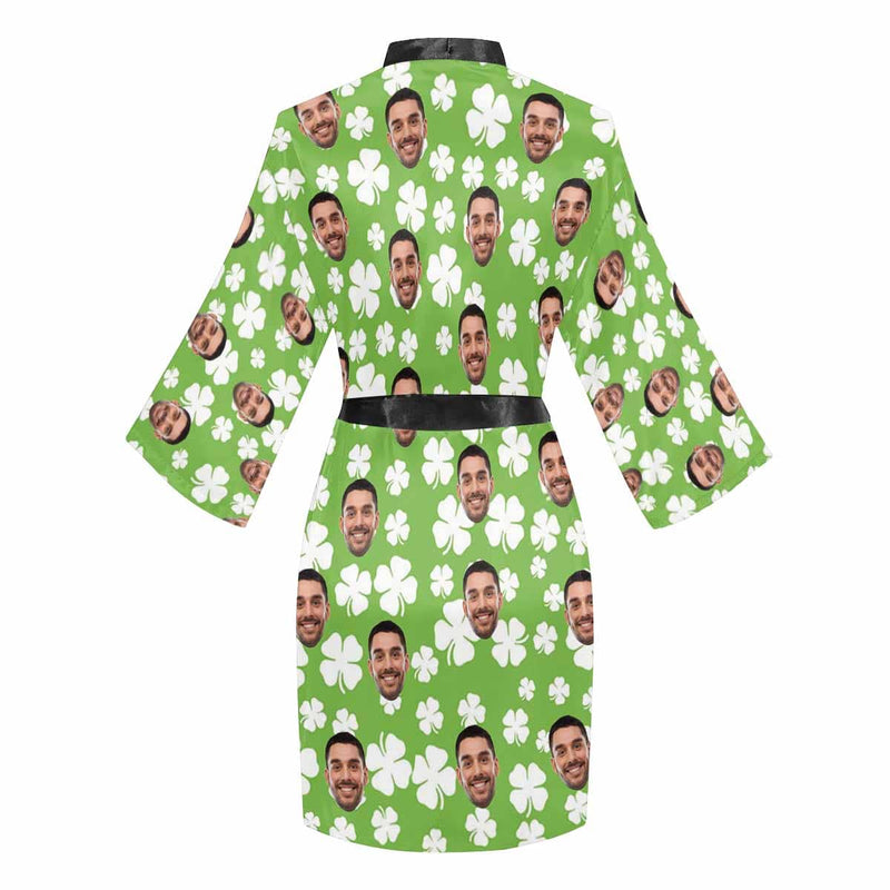 FacePajamas Pajama Custom Face Cute Green Clover Women's Short Pajama Kimono Robe