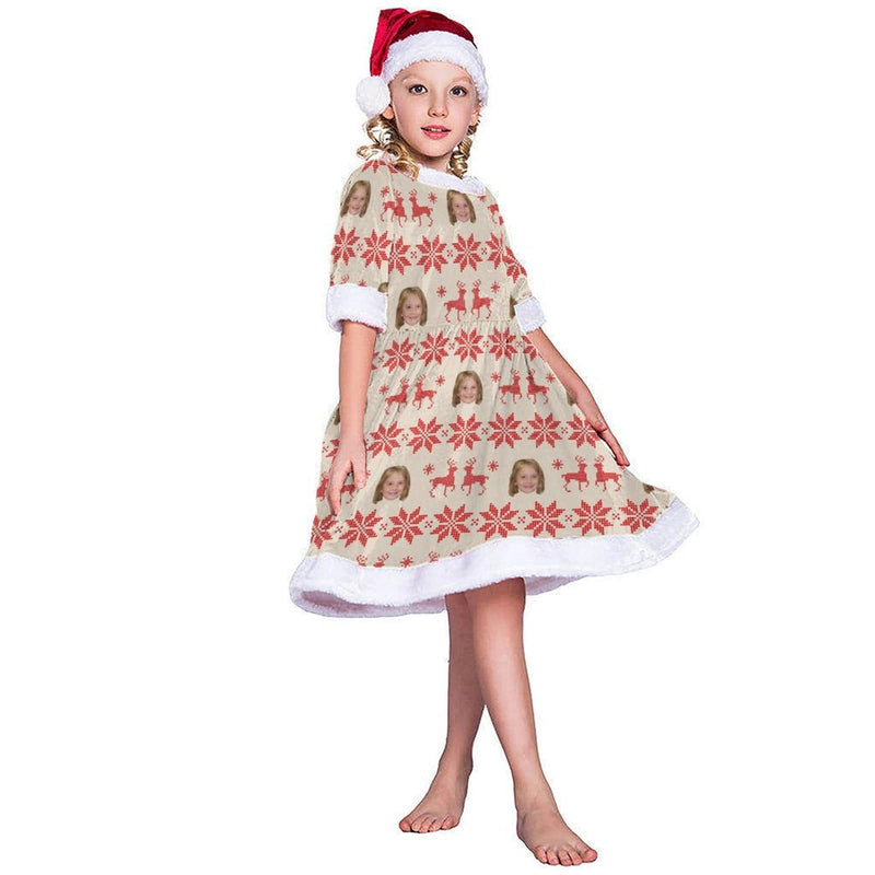 FacePajamas Christmas Dress-2ML-SDS Custom Face Elk Chrismas Nightdress Personalized Christmas Dress Pajamas For Girls