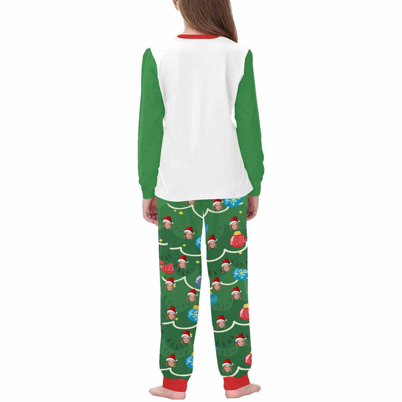 FacePajamas Pajama Custom Face Green Christmas Tree Sleepwear Personalized Family Matching Long Sleeve Pajamas Set