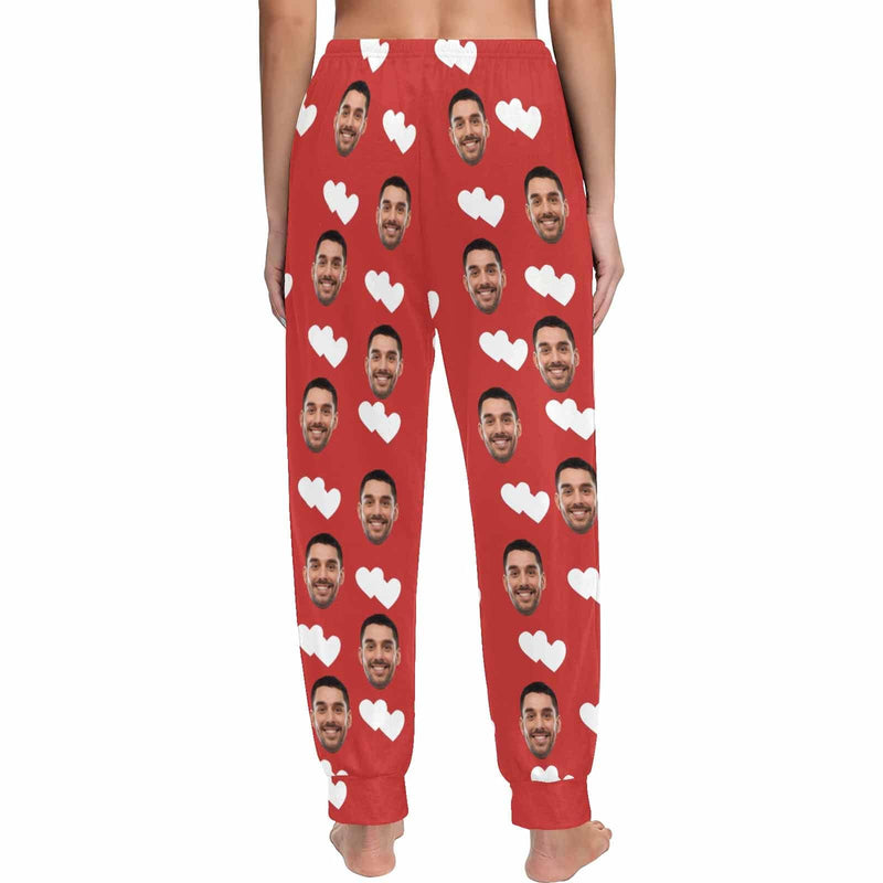 FacePajamas Pajama Shirt&Pants Custom Face Heart Red Long Pajama Shirt&Pants Personalized Women's Slumber Party Sleepwear