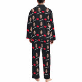 FacePajamas Pajama Custom Face I Love You Black Background Sleepwear Personalized Women's Long Pajama Set