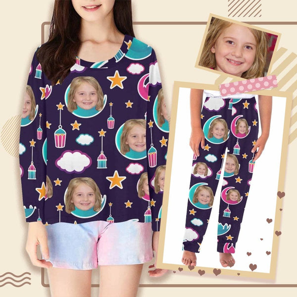 FacePajamas Pajama Shirt&Pants Custom Face Kids' All Over Print Pajama Top & Trousers Astronaut Design Personalized Long Pajama Sets