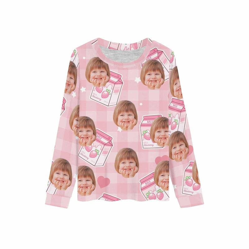 FacePajamas Pajama Shirt&Pants Custom Face Kids' All Over Print Pajama Top & Trousers Pink Personalized Long Pajama Sets