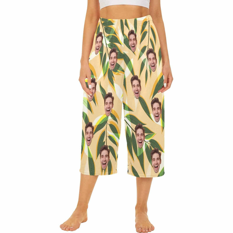FacePajamas Pajama Shirt&Pants Custom Face Leaf Tree Cropped Pajama Pants For Women Girlfriend Gift Fashion