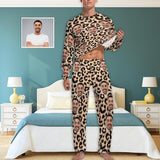 FacePajamas Pajama Custom Face Leopard Men's Pajamas Personalized Photo Sleepwear Sets Funny Nightwear for Him