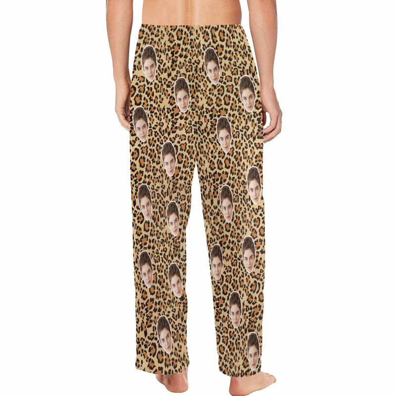 FacePajamas Pajama Shirt&Pants Custom Face Leopard Print Sleepwear Personalized Women's&Men's Slumber Party Long Pajama Pants