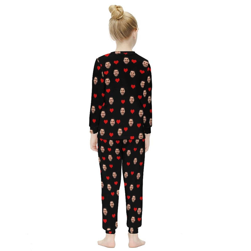 FacePajamas Pajama Custom Face Love Heart Nightwear Pjs Personalized Black Kids Long Sleeve Pajamas Set