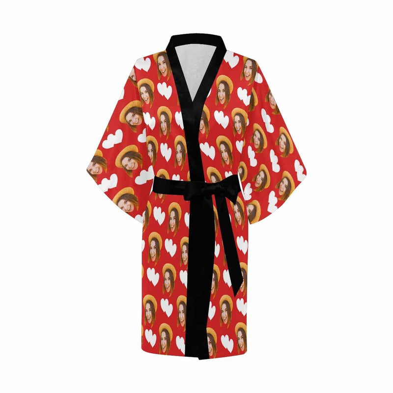 FacePajamas Pajama Custom Face Love Heart Red Women's Summer Short Pajamas Personalized Photo Pajamas Kimono Robe