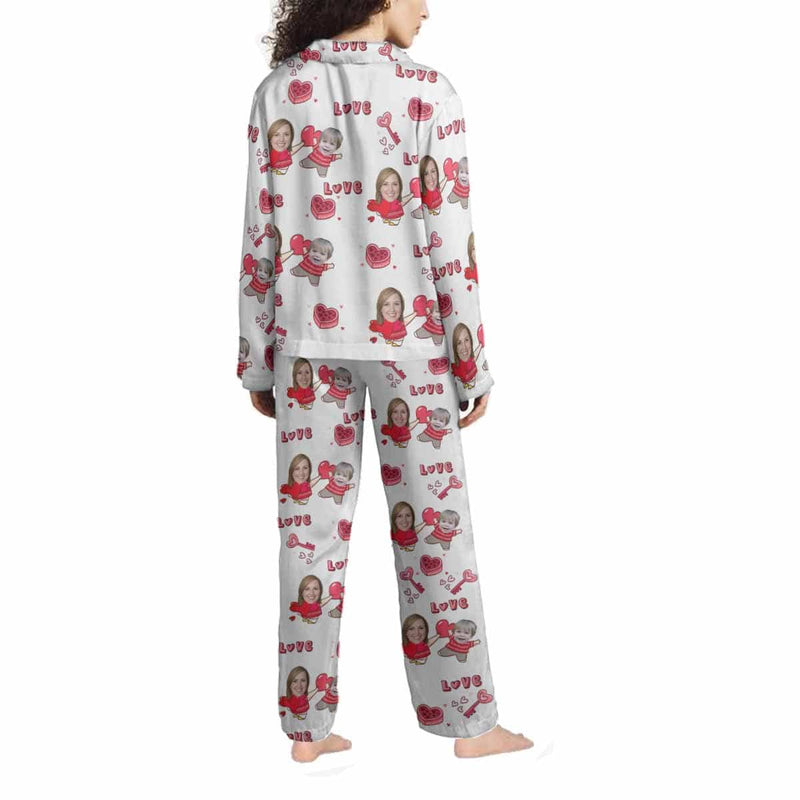 FacePajamas Pajama Custom Face Love MOM & BABY Women's Long Pajama Set Mother's Day & Birthday Gift