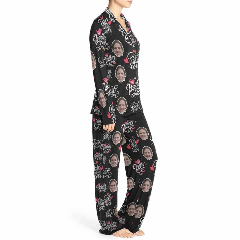 FacePajamas Pajama Custom Face Love MOM Women's Long Pajama Set Mother's Day & Birthday Gift