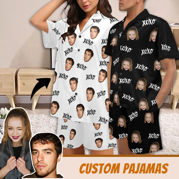 FacePajamas Pajamas Custom Face Matching Couple Pajamas Personalized XOXO Pajama Set Funny Nightwear For Him or Her
