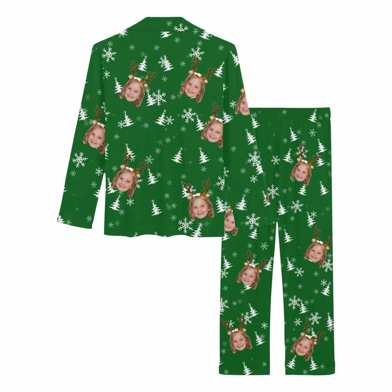 FacePajamas Pajama Custom Face Merry Christmas Gift Tree Hat Snow Nightwear Fashion Design Women's Long Pajama Set