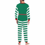 FacePajamas Pajama Custom Face & Name Green White Stripes Christmas Sleepwear Personalized Men's Slumber Party All Over Print Pajama Set