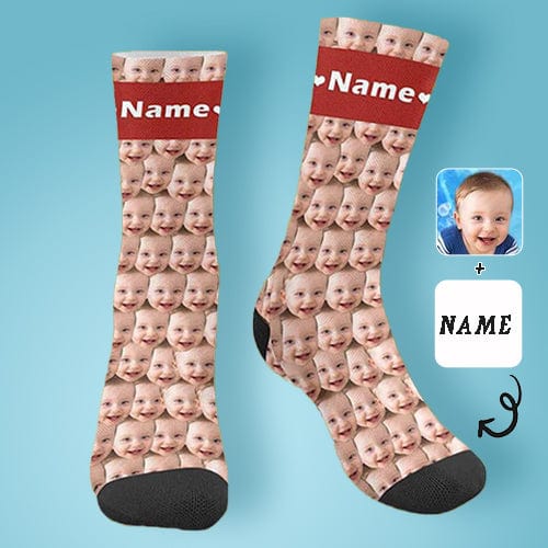 FacePajamas Sublimated Crew Socks Custom Face&Name Socks Faces On Socks Personalized Photo Cute Baby Sublimated Crew Socks