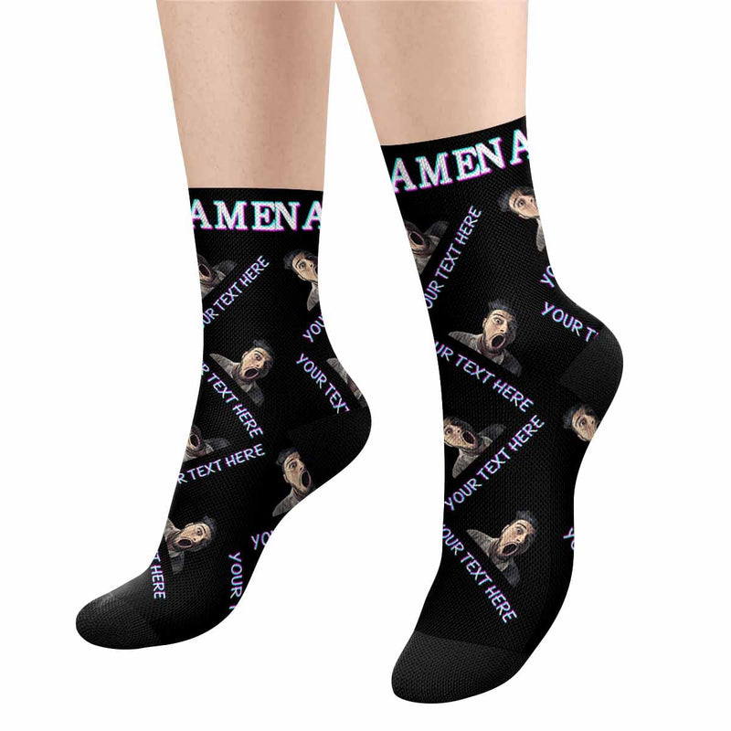 FacePajamas Sublimated Crew Socks Custom Face&Name&Text Socks Personalized Black White Sublimated Crew Socks Unisex Gift for Men Women