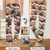 FacePajamas Pajama Pants Custom Face Pajama Pants Pet Cat Christmas Red Hat Sleepwear for Men & Women