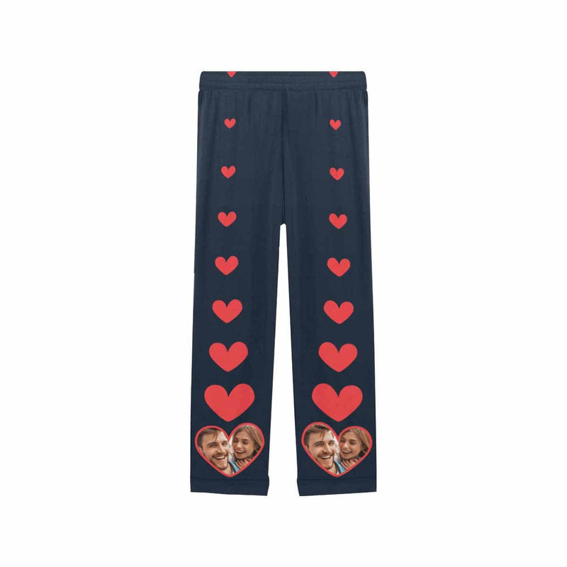 FacePajamas Pajama Pants Custom Face Pajama Pants Red Heart Couple Photo Sleepwear for Men & Women
