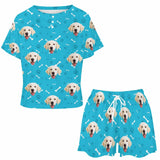 FacePajamas 379785117943 Custom Face Pajama Set Dog Smiley Face Women's Short Sleeve Loungewear