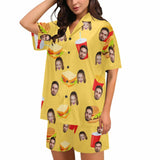 FacePajamas Custom Face Pajama Set Hamburger&Sandwich Loungewear Personalized Photo Sleepwear Women's V-Neck Short Pajama Set