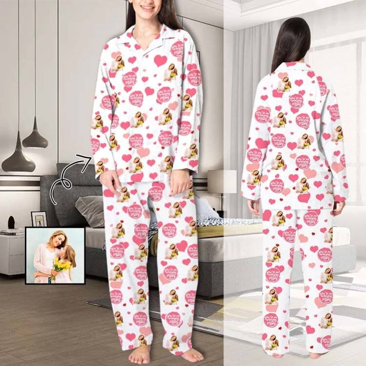 FacePajamas 387520921847 Custom Face Pajama Sets Pink Hearts Women's Nightwear for Mother's Day & Birthday Gift