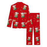 FacePajamas Pajama Custom Face Pajamas Christmas Tree Small Red Hat Sleepwear Personalized Women's Slumber Party Long Pajama Set