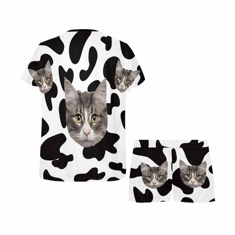 FacePajamas Pajama Custom Face Pajamas Cow Kitty Sleepwear Personalized Women's Short Pajama Set Pet Lover Gift