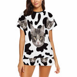 FacePajamas Pajama Custom Face Pajamas Cow Kitty Sleepwear Personalized Women's Short Pajama Set Pet Lover Gift
