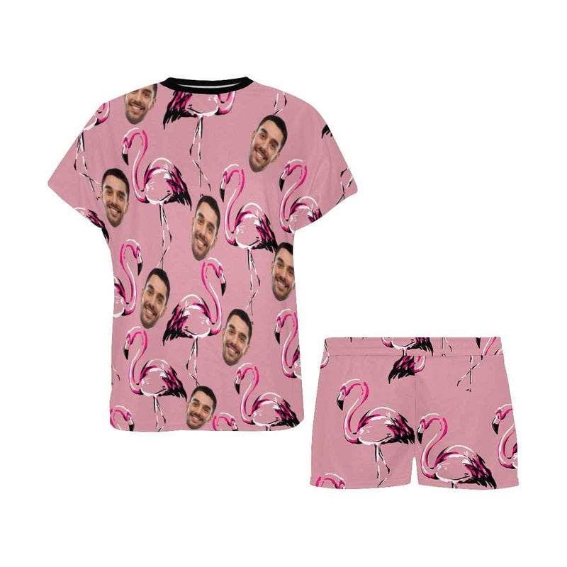 FacePajamas Pajama Custom Face Pajamas Flamingo Sleepwear Personalized Women's Short Pajama Set Nightwear Gift