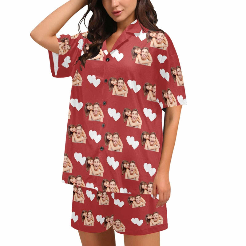 FacePajamas Custom Face Pajamas Love Summer Loungewear Personalized Couple Matching V-Neck Short Pajama Set
