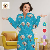 FacePajamas Pajama Custom Face Pajamas My Pet Dog Paw and Bone Sleepwear Personalized Women's Long Pajama Set