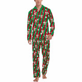 FacePajamas Custom Face Pajamas Personalized Christmas Red and Green Stripes Men's V-Neck Long Sleeve Pajama Set