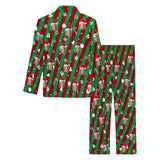 FacePajamas Custom Face Pajamas Personalized Christmas Red and Green Stripes Men's V-Neck Long Sleeve Pajama Set