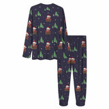FacePajamas Custom Face Pajamas Personalized Santa Claus and Tree Women's Crew Neck Long Sleeve Pajama Set