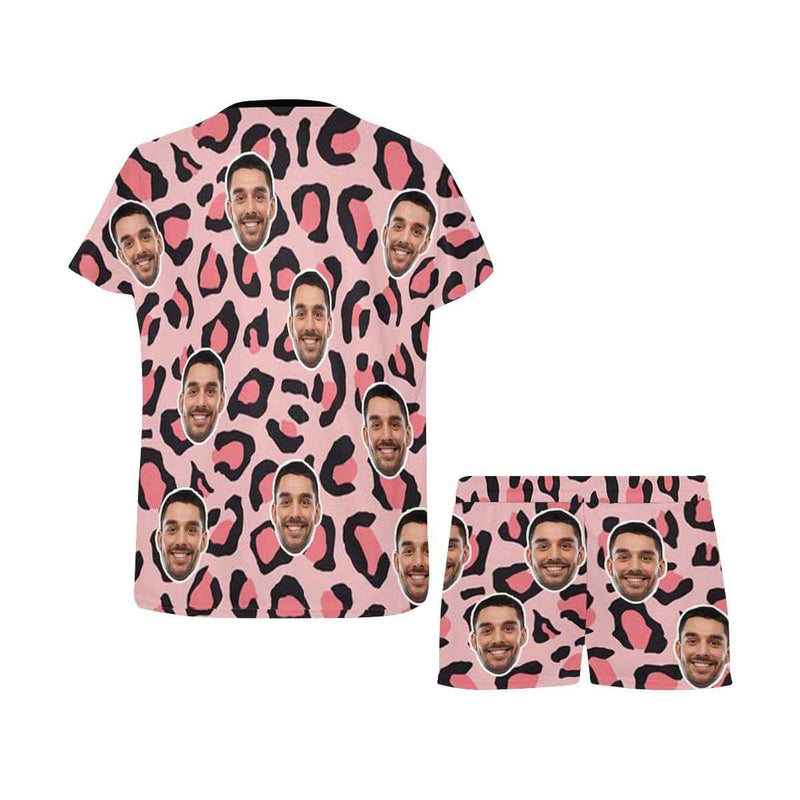 FacePajamas Pajama Custom Face Pajamas Pink Leopard Sleepwear Personalized Women's Short Pajama Set