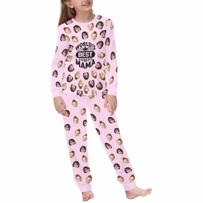 FacePajamas 387560669431 Custom Face Pajamas Sets Blue Pink Best Mama Mother-kid Matching Nightwear Mother's Day & Birthday Gift