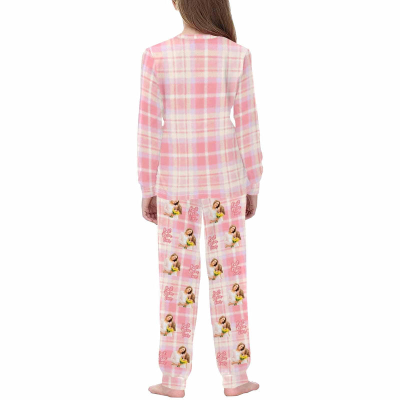 FacePajamas Mother-kid Pajamas Custom Face Pajamas Sets Pink Blue Plaid Photo Pajamas Mother-kid Matching Nightwear Mother's Day & Birthday Gift