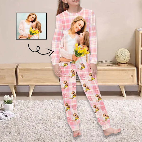 FacePajamas Mother-kid Pajamas Custom Face Pajamas Sets Pink Blue Plaid Photo Pajamas Mother-kid Matching Nightwear Mother's Day & Birthday Gift