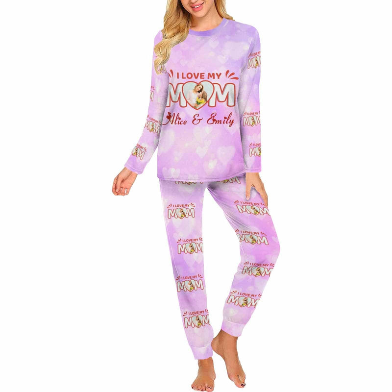 FacePajamas 387560669431 Custom Face Pajamas Sets Pink Purple Heart Love Mom Mother-kid Matching Nightwear Mother's Day & Birthday Gift