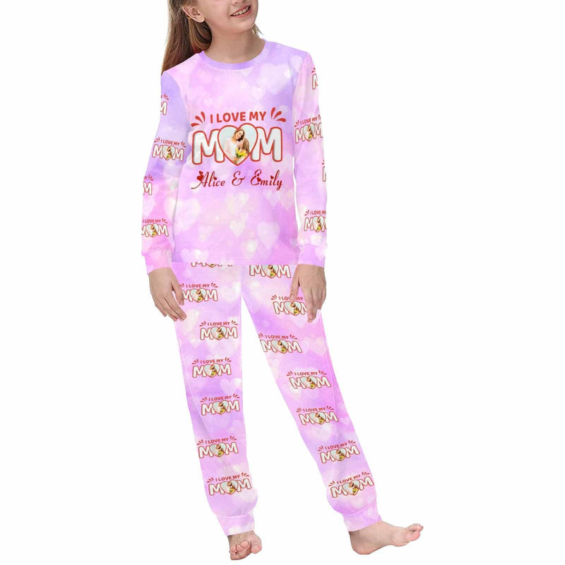 FacePajamas 387560669431 Custom Face Pajamas Sets Pink Purple Heart Love Mom Mother-kid Matching Nightwear Mother's Day & Birthday Gift