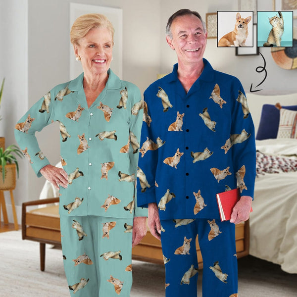FacePajamas Pajama Custom Face Pet Dog Print Long Pajama Set&Grandma Grandpa Pajamas Personalized Photo Long Pajama Set Sleepwear