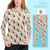 FacePajamas Pajama Shirt&Pants Custom Face Pet Dog Seamless Long Pajama Shirt&Pants Personalized Women's Slumber Party Sleepwear