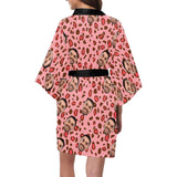 FacePajamas Pajama Custom Face Pink Leopard Print Women's Summer Short Nightwear Funny Personalized Photo Pajamas Kimono Robe