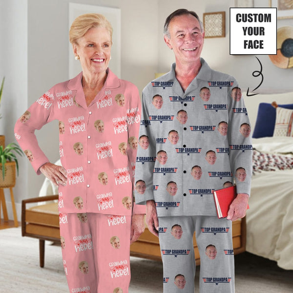 FacePajamas Pajama Custom Face Print Long Pajama Set&Grandma Grandpa Pajamas Personalized Photo Long Pajama Set Sleepwear