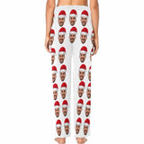 FacePajamas Pajama Custom Face Red Christmas Hat Sleepwear Personalized Women's Long Pajama Set Pajama Top&Pajama Bottom