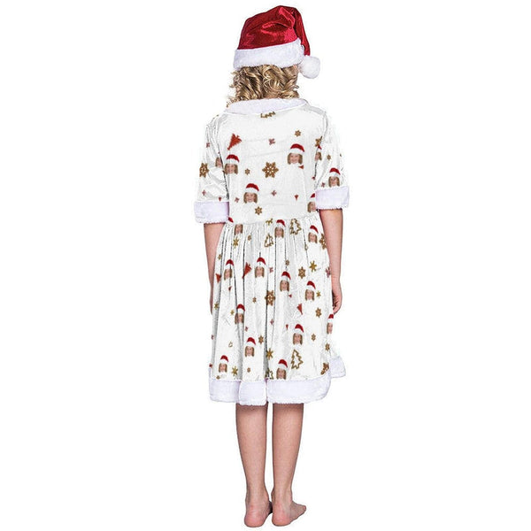 FacePajamas Christmas Dress-2ML-SDS Custom Face Red Hat Snowflake Chrismas Nightdress Personalized Christmas Dress Pajamas For Girls